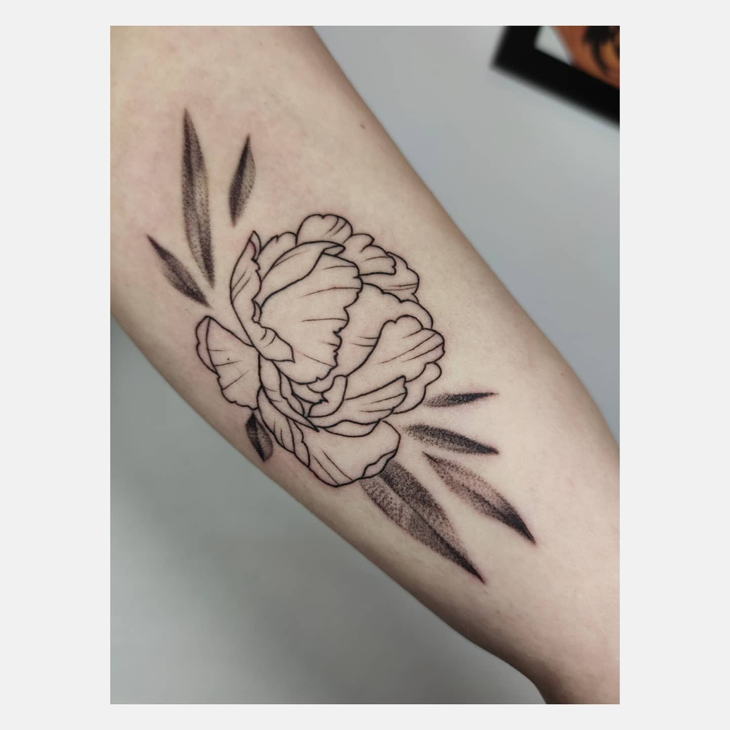 Tatuaż z peonią w lineworku