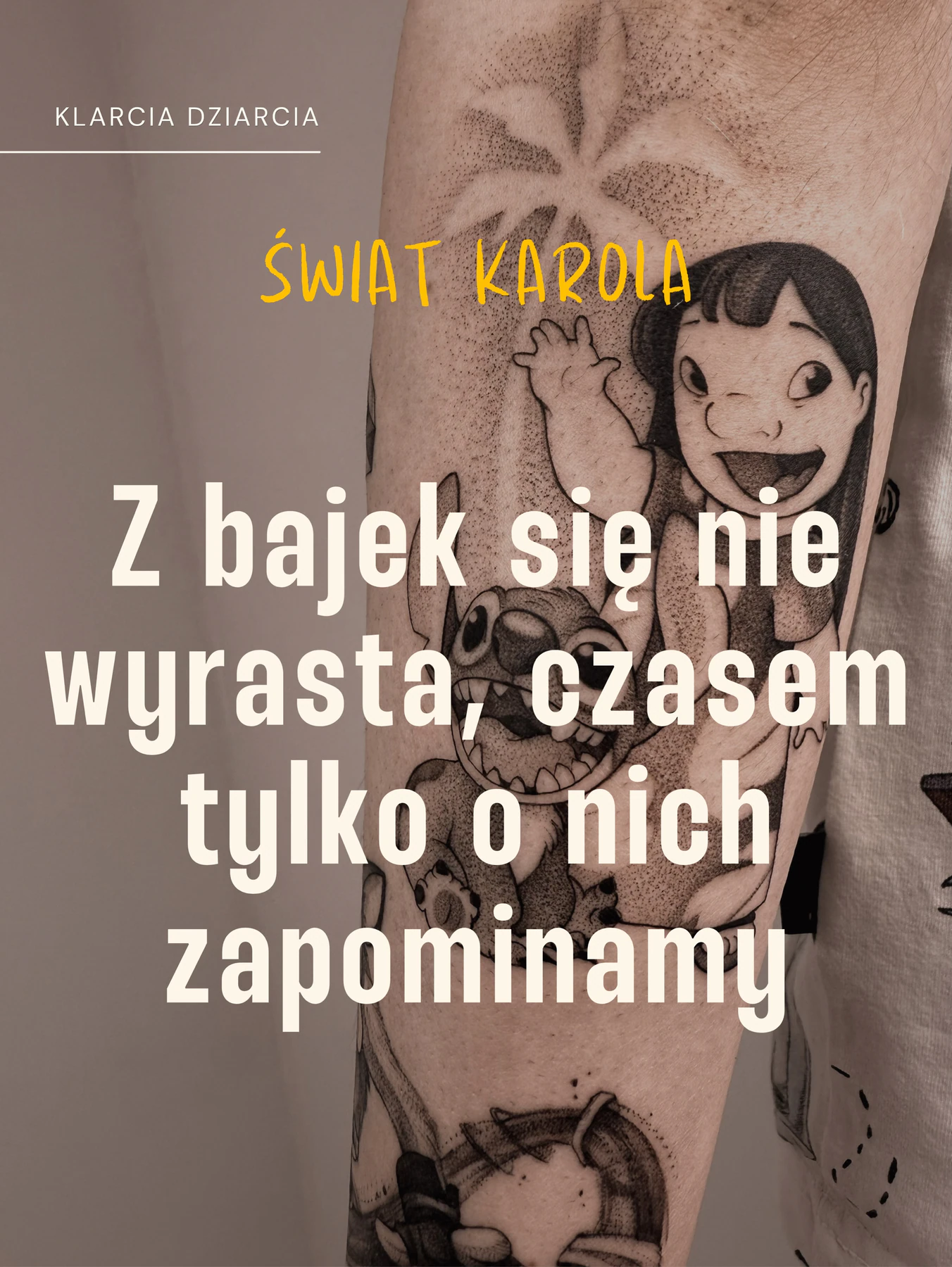 Karuzela przedstawia tatuaże inspirowane postaciami Nicka ze „Zwierzogrodu” i Legoshiego z „Beastars”; widoczny jest także zestawienie świeżego tatuażu Nicka oraz jego wyglądu rok później.